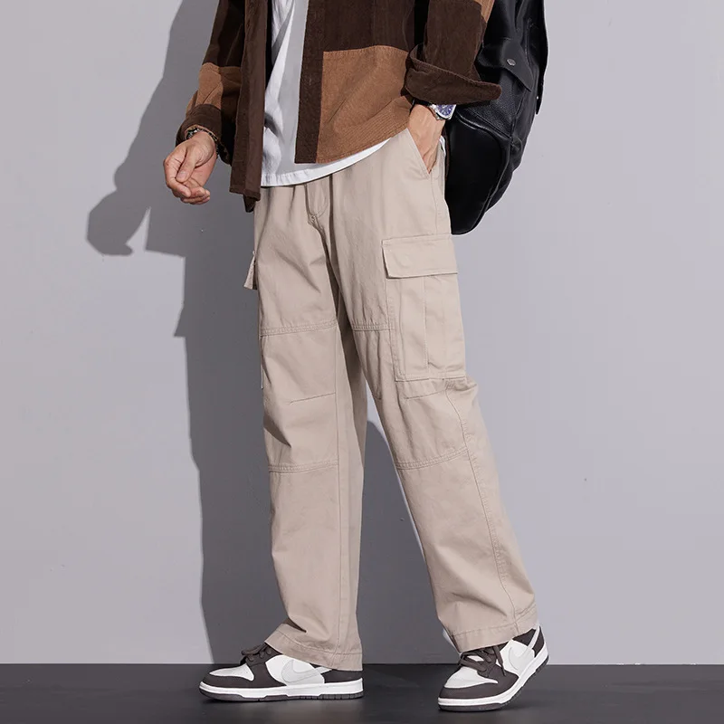2025 Four season new men's loose straight tube American fashion trend brand youth solid color casual versatile workwear pants