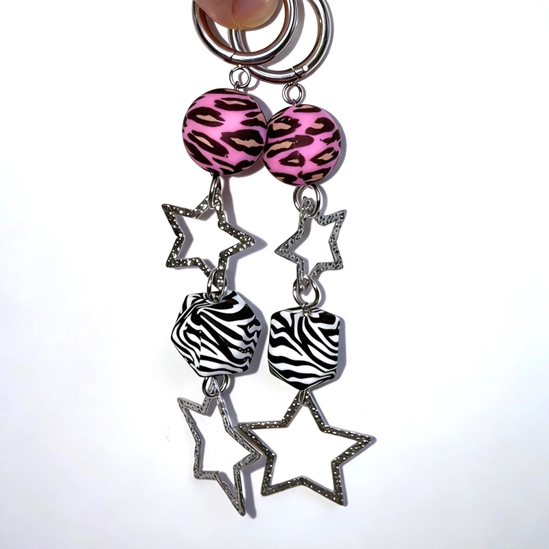 Y2K Jewelry Zebra Leopard Print Earrings for Women Sexy Kawaii 90s Aesthetic Star Drop Earrings Goth Punk Accessories