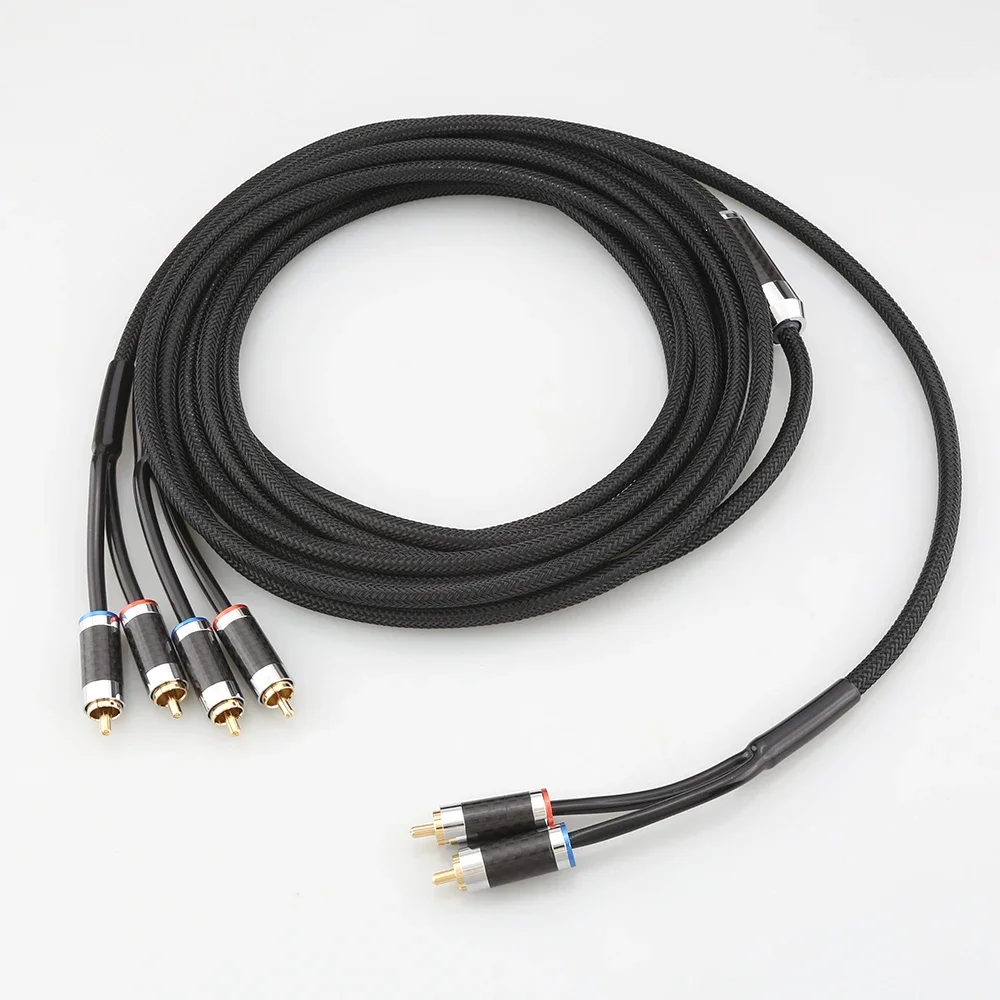 

Hi End 4N OFC HIFI Cable RCA 2 Male To 4 Male Splitter For Two Sets Of Speakers Interconnnect Cable