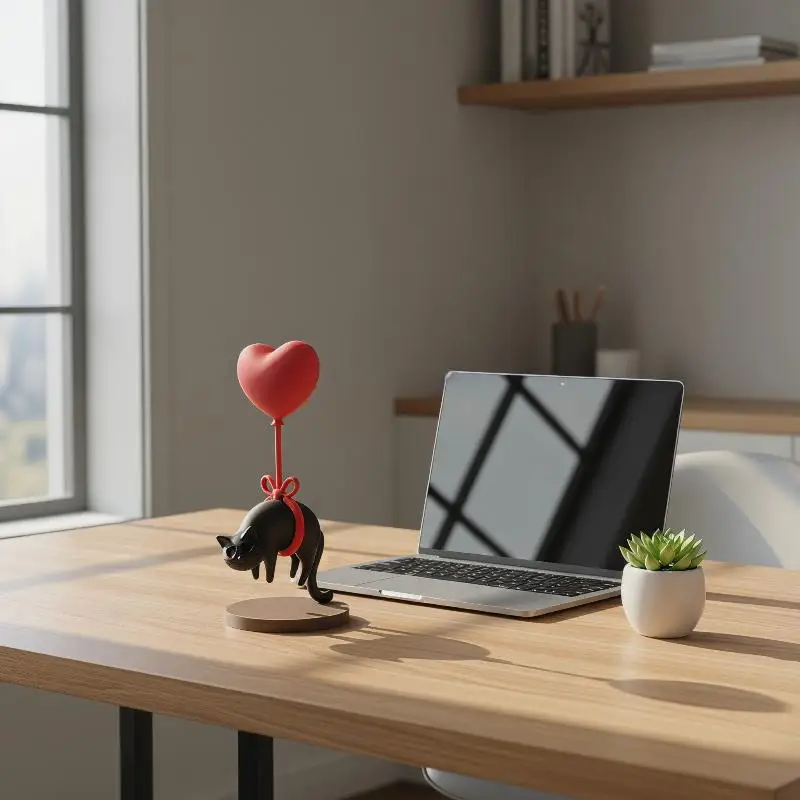 3D Printed Cat Balloon Home Decor Heart Shape Suspended Balloon for Romantic Bedroom Living Room Party Decoration