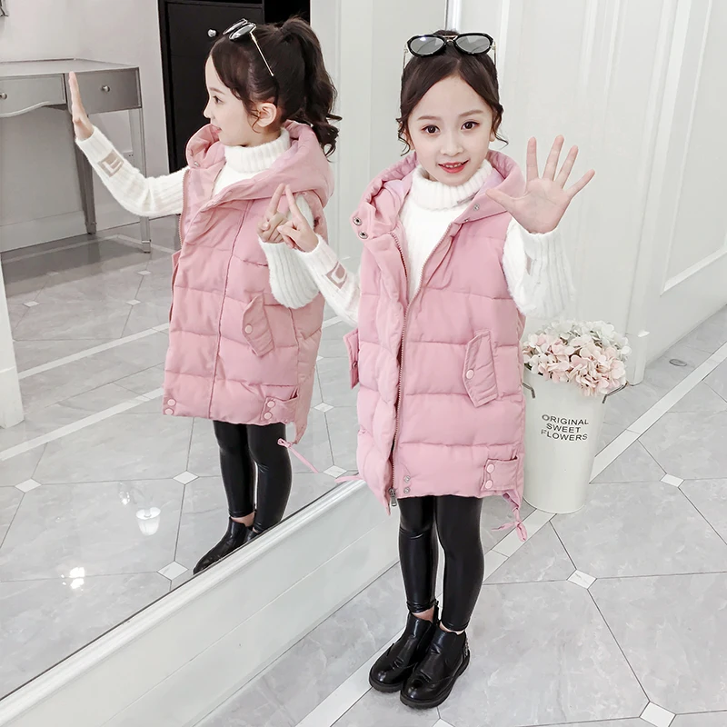 OLEKID 2024 Autumn Winter Children Vest For Girls Hooded Thicken Warm Girls Sleeveless Jacket 3-12 Years Kids Teenager Waistcoat