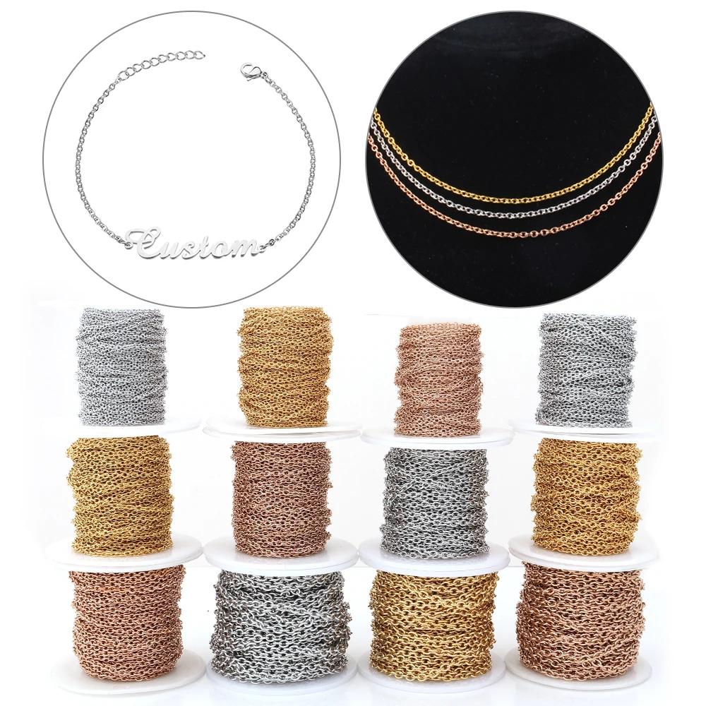 10yards/roll Stainless Steel Link Chains Bulk O Shape Cross Chains Necklace Chains for Diy Bracelet Supplies Jewelry Making