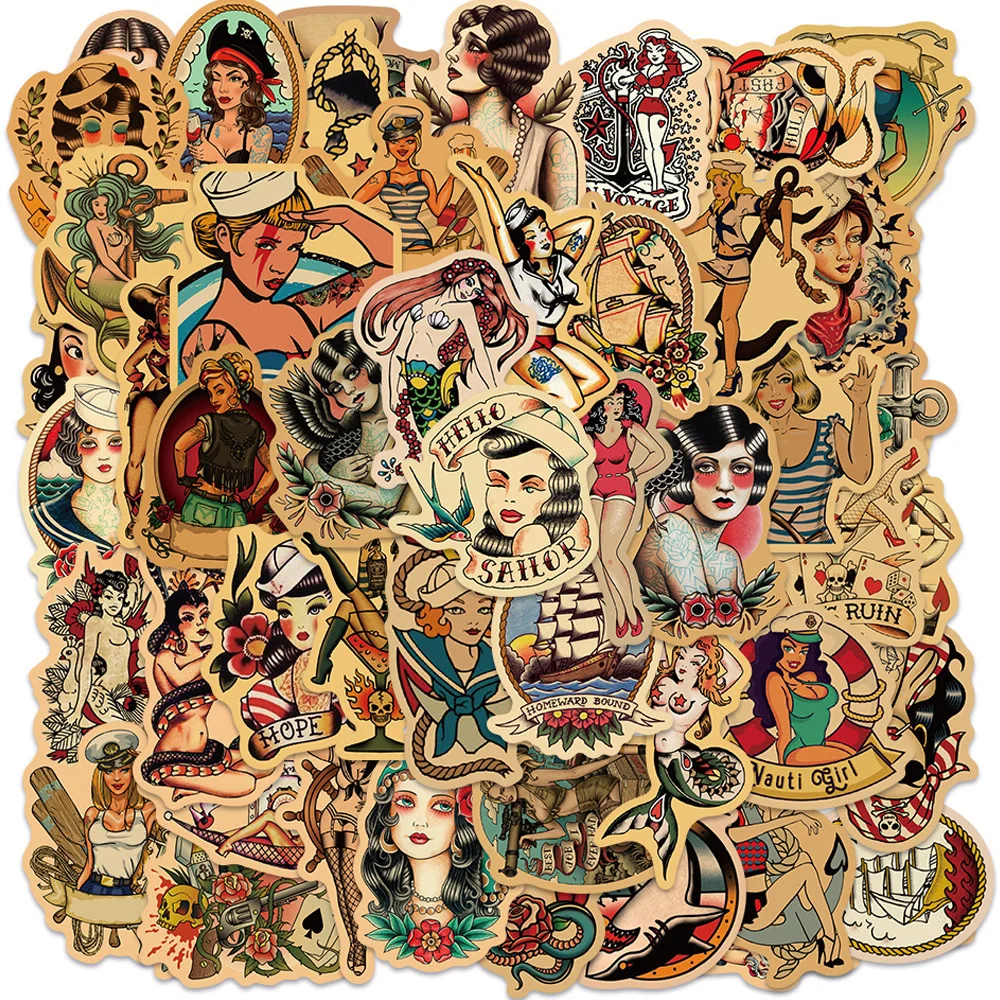10/30/50 Stück Retro Old School Pin-Up Graffiti Aufkleber Vintage Wasserfeste Sticker DIY Laptop Journal Notizbuch Coole Cartoon-Aufkleber