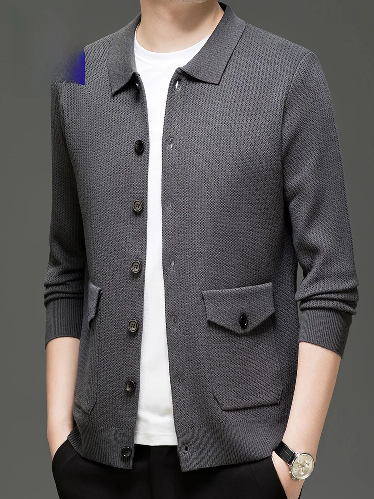 

Мужской вязаный свитер Rn на пуговицах с воротником, однотонный, повседневный, модный осенний, свободного кроя