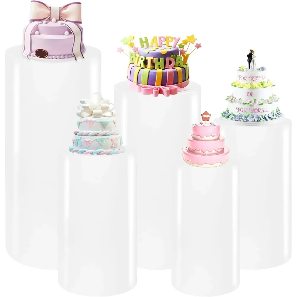 

Advanced cylindrical base, a set of 5 reusable metal cylindrical base dessert table display column party decoration (white)