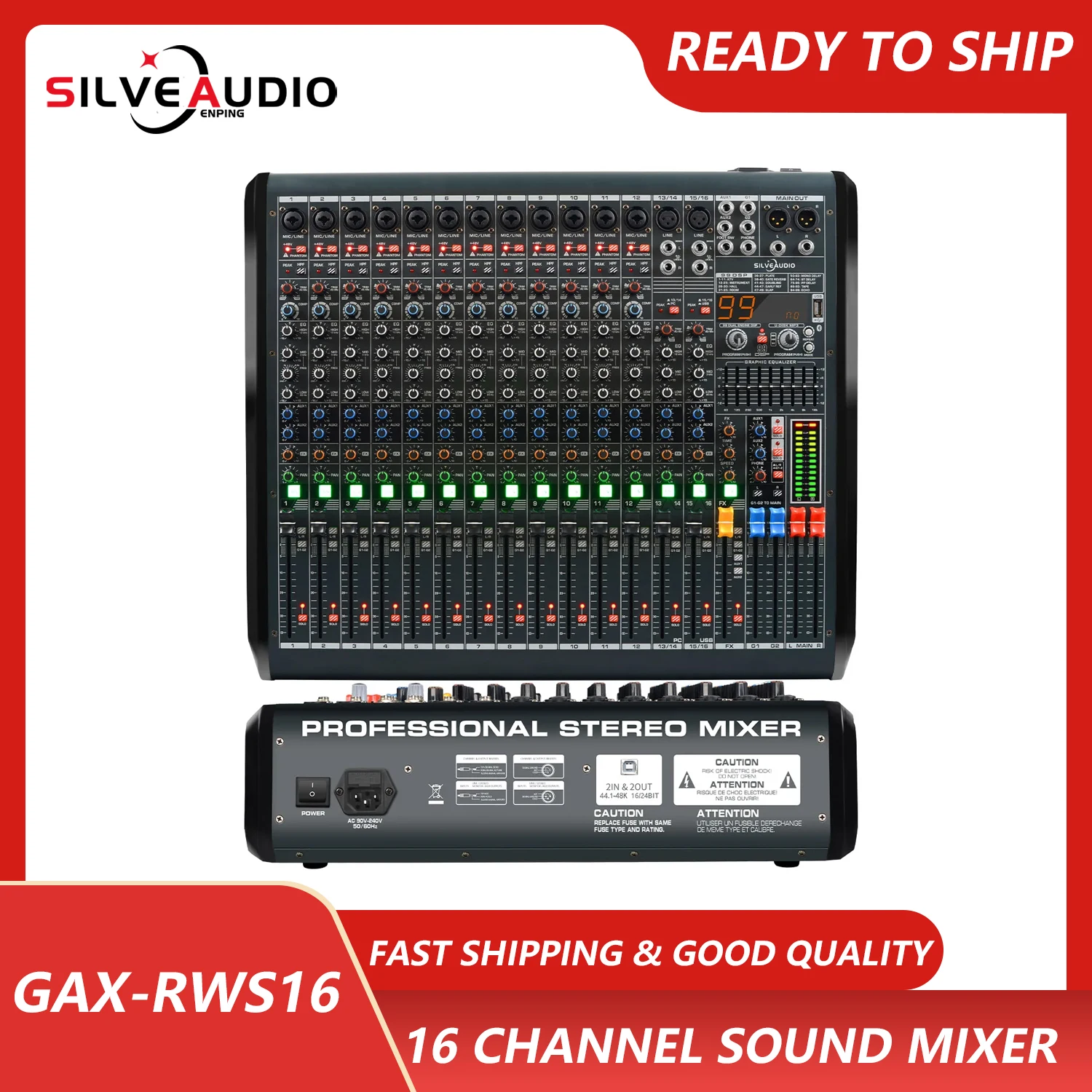 

GAX-RWS16 16 channel mixer audio mixing console 48V 99DSP balanced effect mixer for stage bar