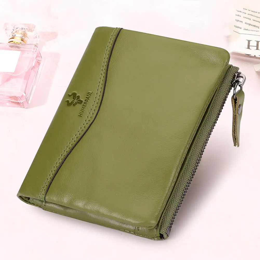 100%  Genuine Leather Small Wallet for Women Bifold Compact RFID Credit Card Wallets with Zippet Pocket Short Ladies Money Clip