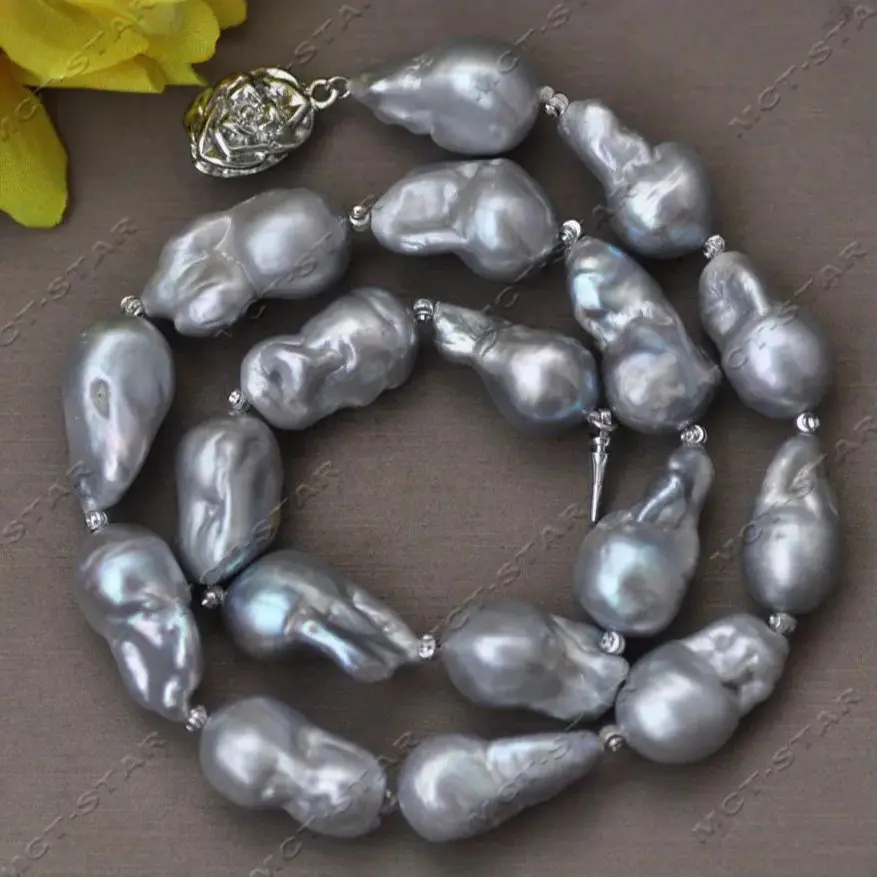 

Z13514 Huge 18" 25mm Gray Drop Baroque Keshi Reborn Pearl Necklace Rose Custom Jewelry