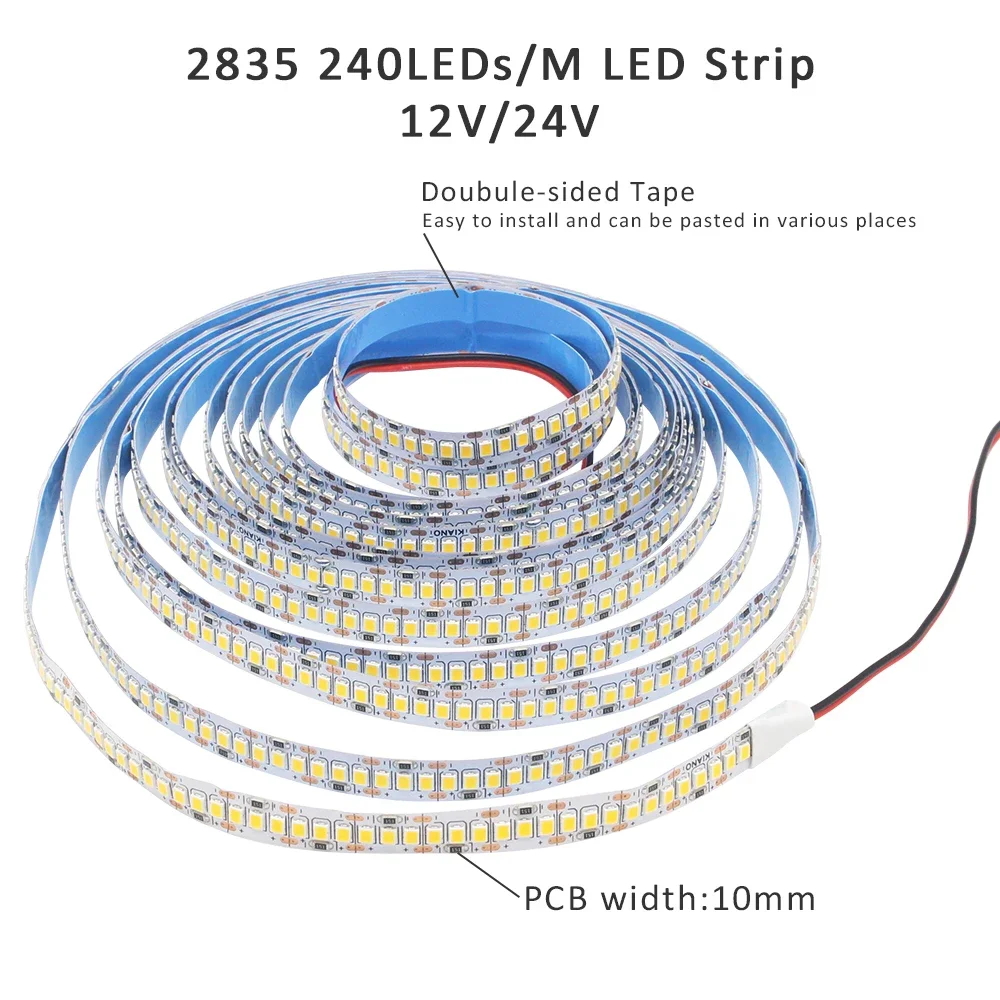 12V 24V LED Strip Light SMD 2835 6000K 3000K Warm White Stripe 5M 10M Flex Tape Light 120LEDs/M 240LEDs/M 8mm 10mm PCB for Room