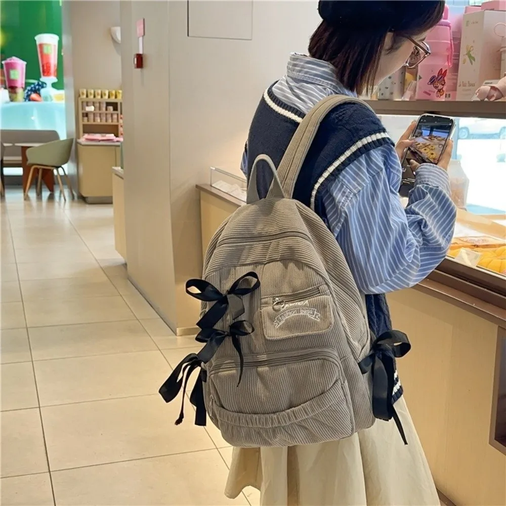 

Cute Bow Knot Student Backpack Large Capacity Pleated School Backpack Adjustable Bows Backpack Student Backpack