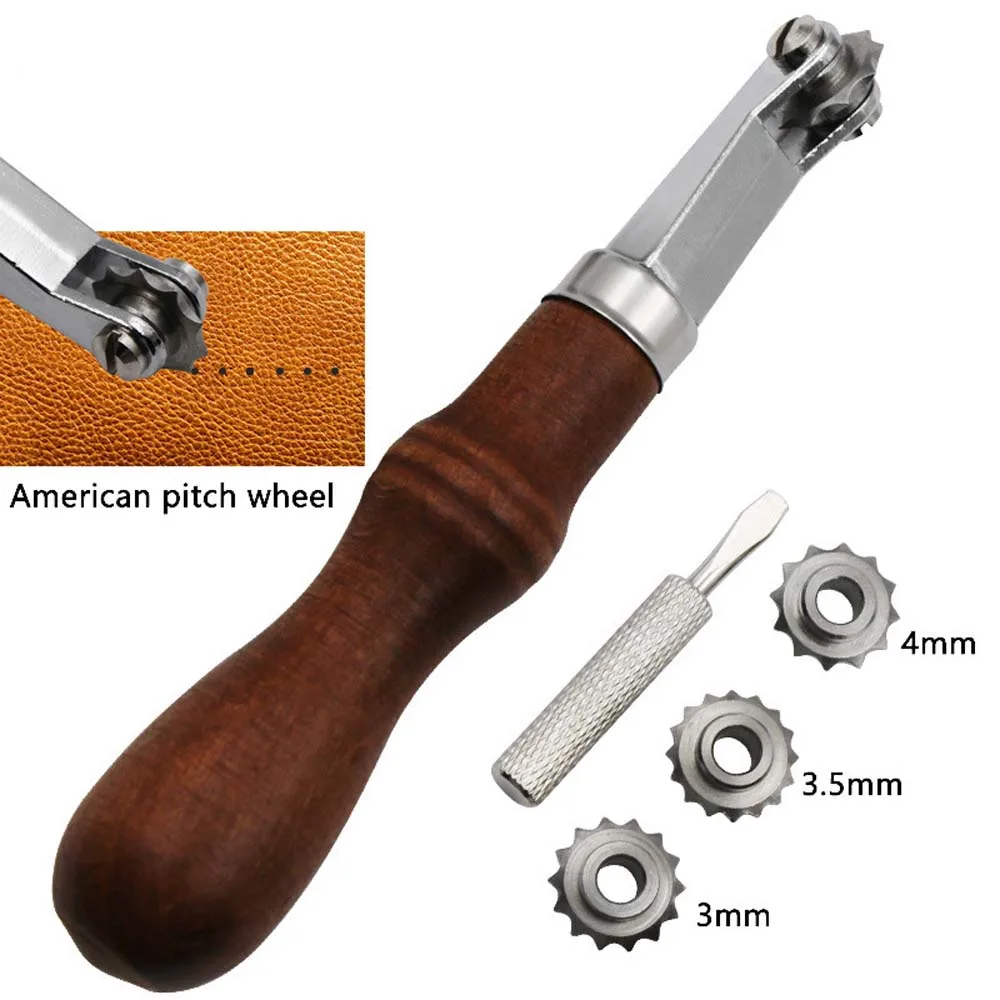 Pitch Wheel Stitching Line Marking Wheel Needle Point Tracing Wheel Leather Spacing Sewing Tools With 4 Gear Rollers