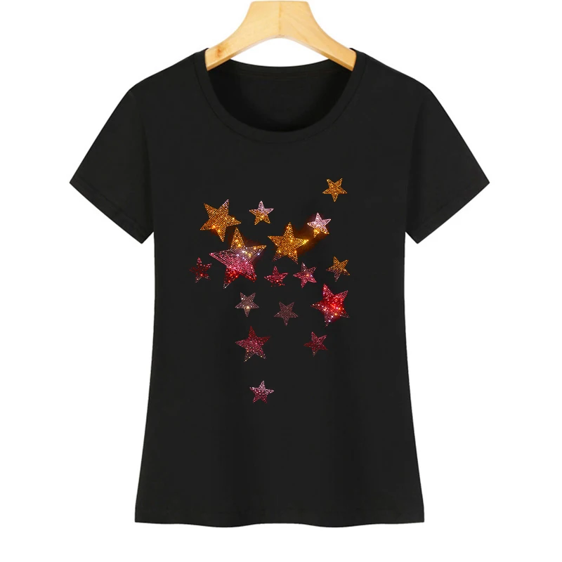 High-end fashionable women's T-shirt short-sleeved hot diamond women's leisure T-shirt new star hot diamond T-shirt