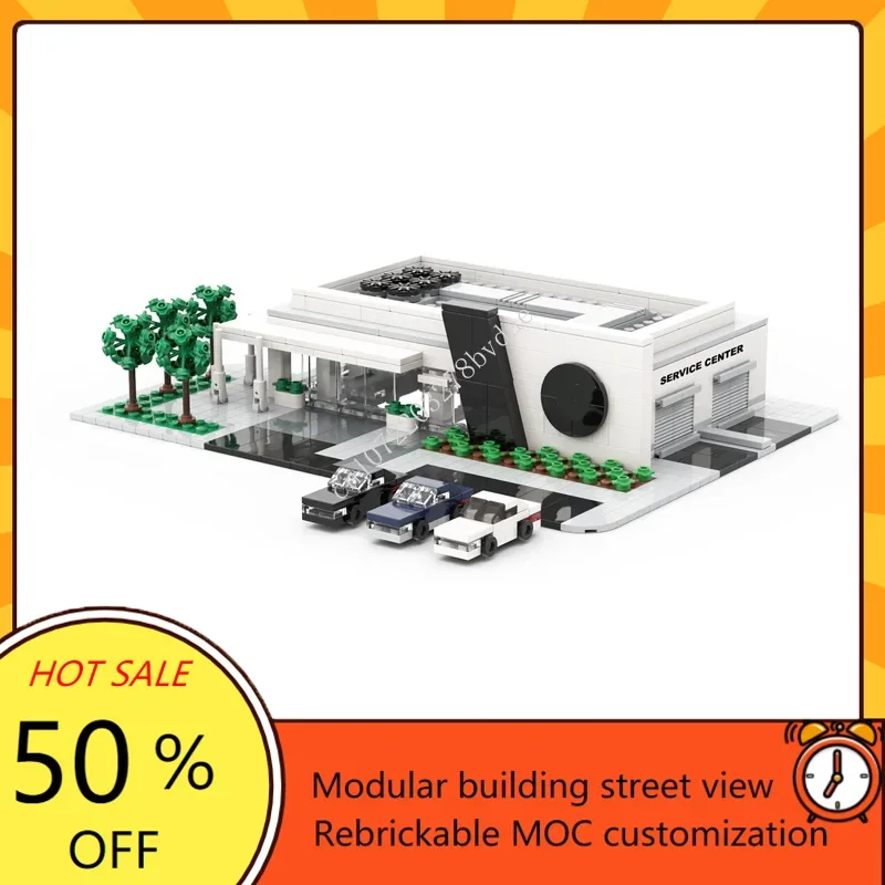 

703PCS Micro Automobile Sales Center Modular MOC Creative street view Model Building BlocksDIY Education Assembly Model Toy Gift