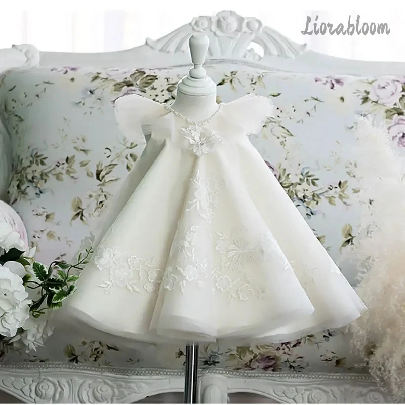 

Girls White Princess Short Formal Tulle Party Dress Classic White Flower Girl Short Evening Gown