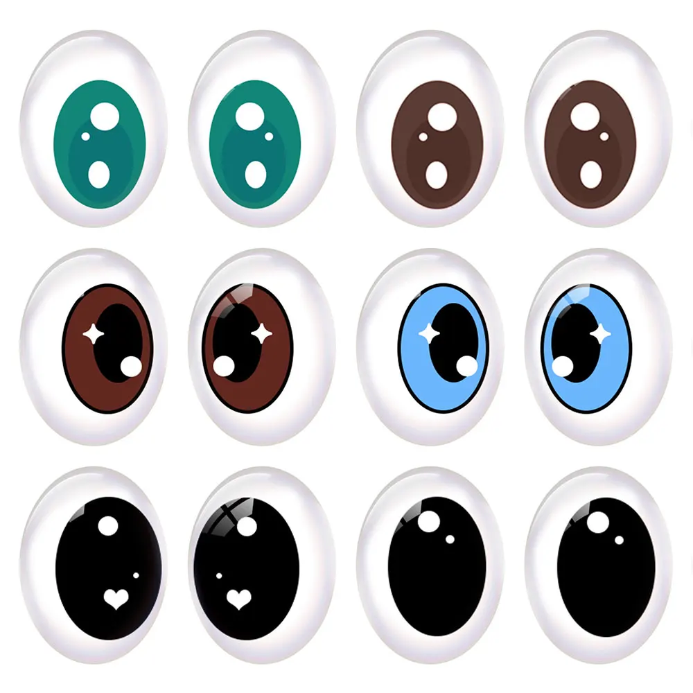5pairs/lot Oval Cute Black Cartoon Doll Crystal Eye Pupils Bling Photo Glass Cabochon Flatback Demo Cameo Diy Jewelry Making