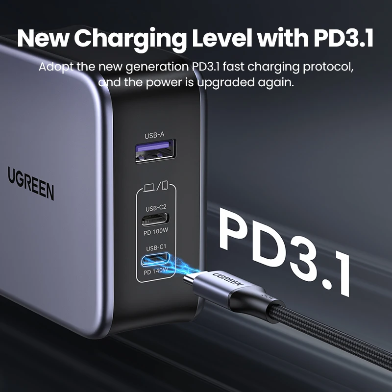 UGREEN 140W 질화갈륨 충전기 USB C형 PD3.1 Macbook 급속충전 4.0 3.0 USB 휴대폰 충전기 iPhone Xiaomi 태블릿