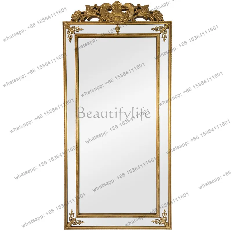 

Princess fitting antique gold floor-to-ceiling mirror bedroom wall-mounted carved full-length mirror