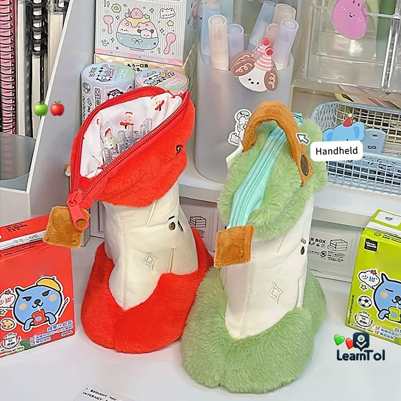 Cute Plush Fruit Core Pen Bag Two-sided Pattern Large Capacity Pencil Case Cartoon Stationery Organizer Creative Pen Container