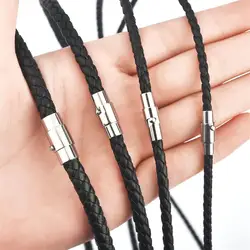 Necklace Cord Black Leather Cord Wax Rope for Men Women Lace Chain With Stainless Steel Rotary Buckle For DIY Necklace Jewelry