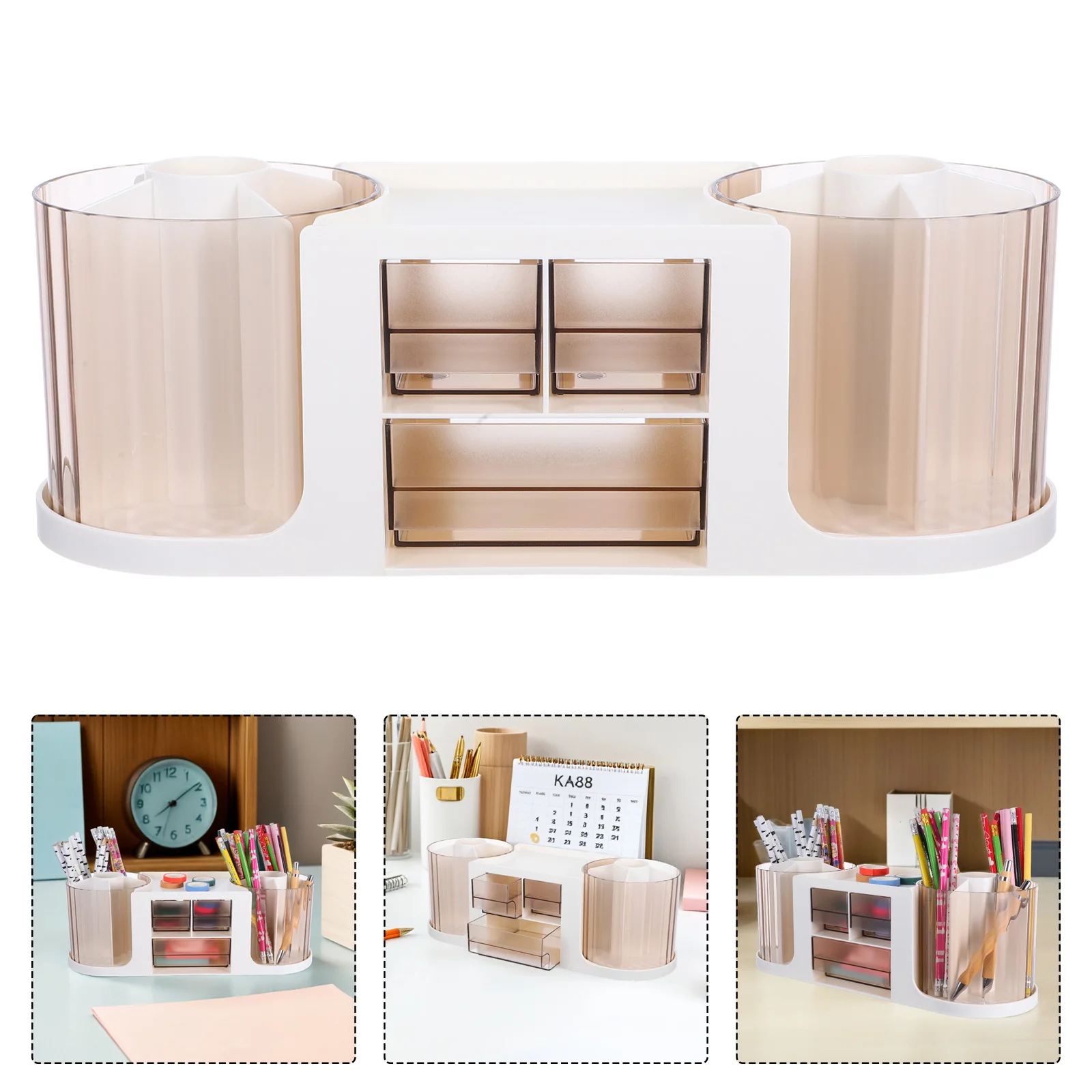 

Dual Rotating Transparent Pen Holder Large Capacity Plastic Desk Organizer Office Home Classroom Rotating Desk Stationery