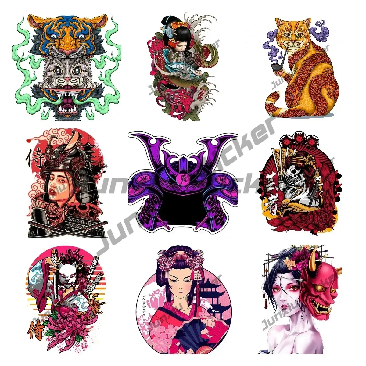 

Samurai Car Sticker Japanese Samurai Cat Geisha Reflective Decal for Window Bumper Laptop Creative Decals SUV Fine Decor