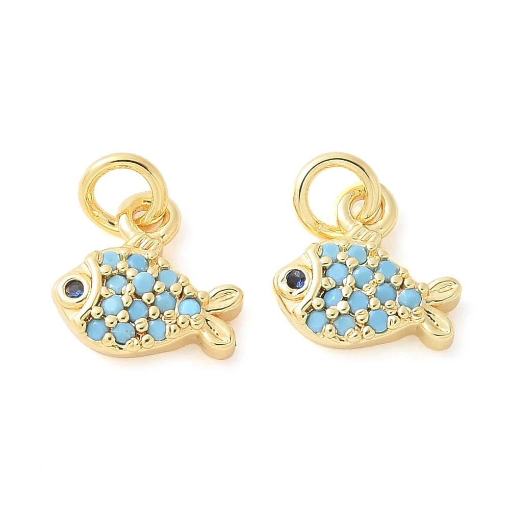 

20pcs Golden Fish Charms Findings Blue Beaded Cubic Zirconia Fish Components for Bracelet Necklace Decor DIY Jewelry Making