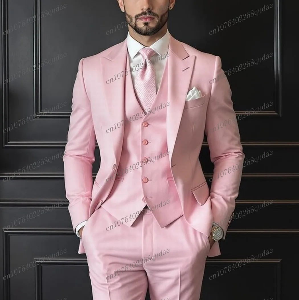 الوردي مناسبة رسمية الرجال دعوى حفل زفاف العريس وصيف الذكور الأعمال البدلات الرسمية زي 3 قطعة مجموعة السترة سترة السراويل