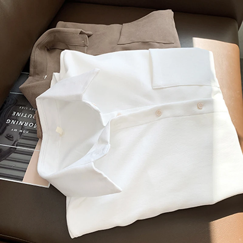 

Women's Fashion Long Sleeve Corduroy White Shirt Loose Top Spring Autumn Elegant Style Dongdaemun Tailored Goods Store