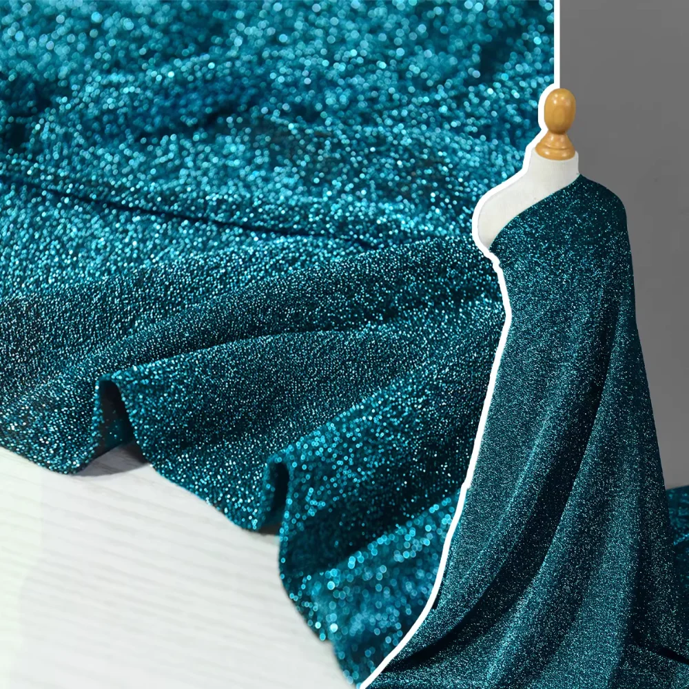 Tela Brillante de Alta Elasticidad, Lisa y Resistente a las Arrugas, Color Azul Pavo Real, para Confección de Vestidos, Material para Coser por Metros, Material para Manualidades