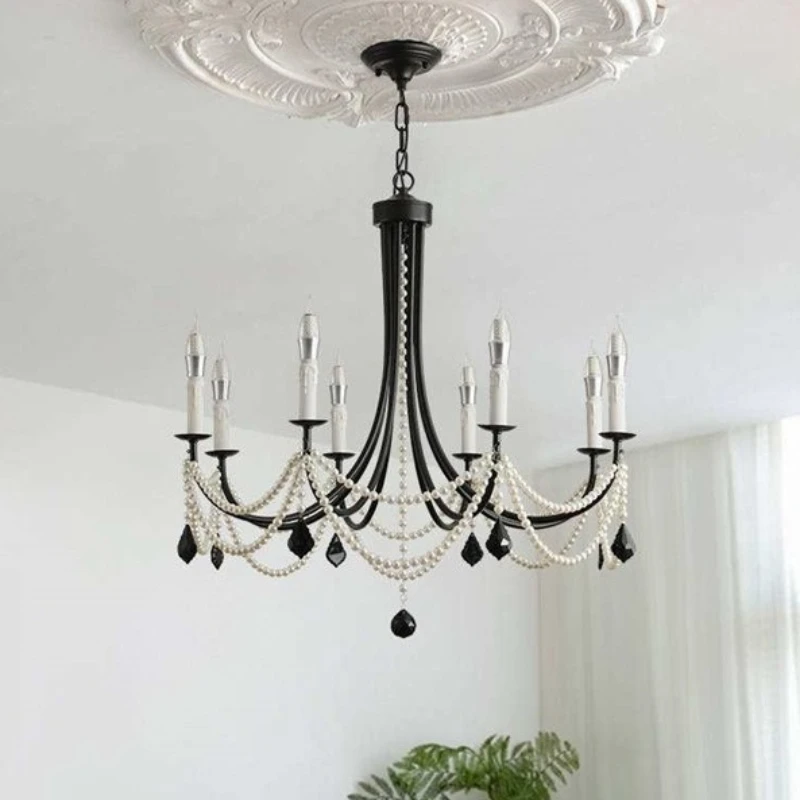 Iron Chandelier Luxury Vintage Ceiling Lamp Restaurant Living Room Exhibition Hall Pendant Light Tricolor Flicker Free LED Lamps