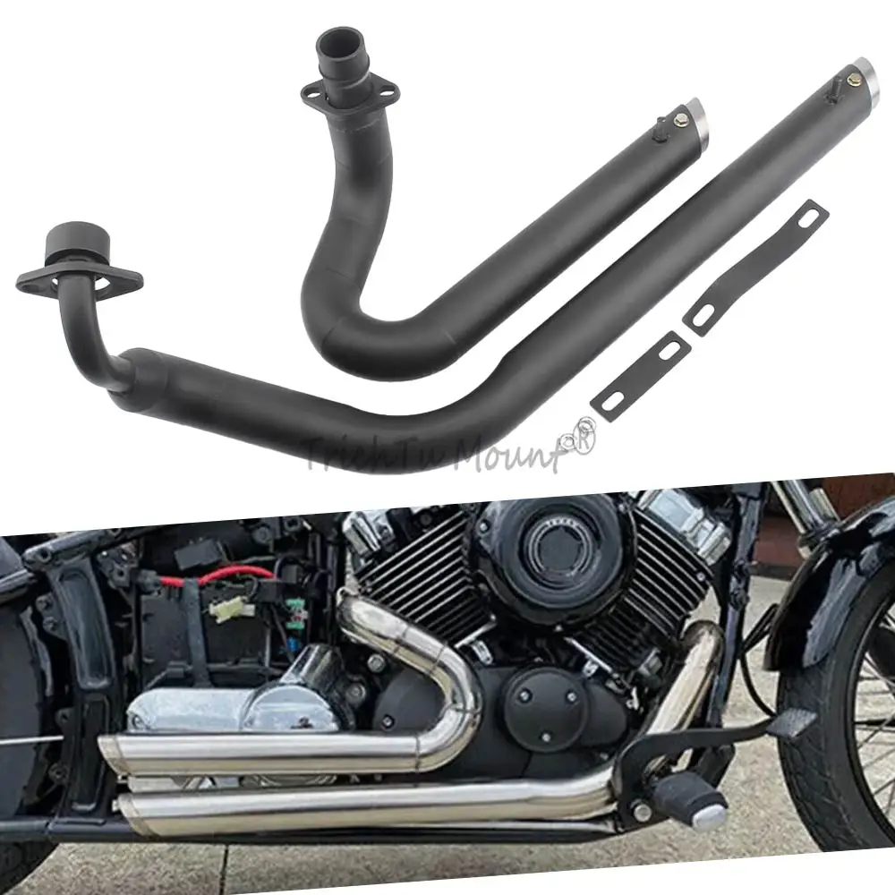 1 Pair Exhaust Pipes Full Length Exhaust Pipes Fits For Yamaha Dragstar 400 / Dragstar 650 All Years Stainless Steel Matte Black
