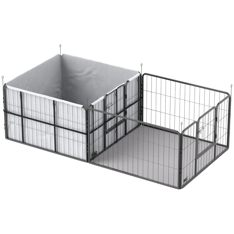 Wurfkiste für Welpen, Wurfbox Welpenlaufstall mit 7 Paneelen, 2 Bereichen, waschbare Wurfunterlage, 203x102x60cm Schwarz, Haustiermöbel, Moderne Haustier-Wohnmöbel, Vielseitig für den Innenbereich,