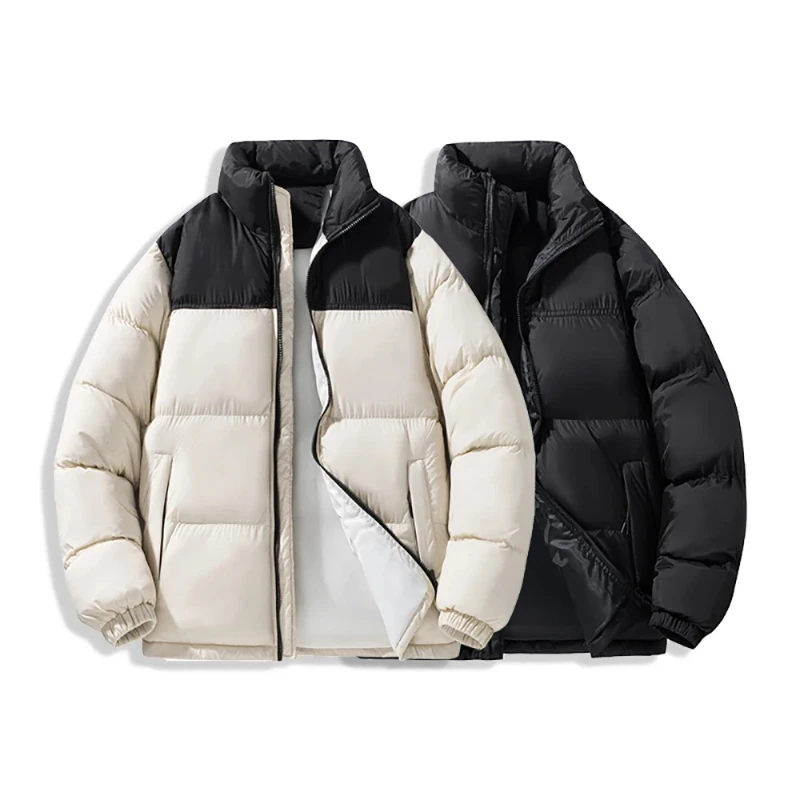 Męska zimowa kurtka parka z watowaniem bawełnianym, gruba kurtka puchowa w stylu patchwork, męska kurtka koreańska, nowa, codzienna kurtka z wysokim kołnierzem.