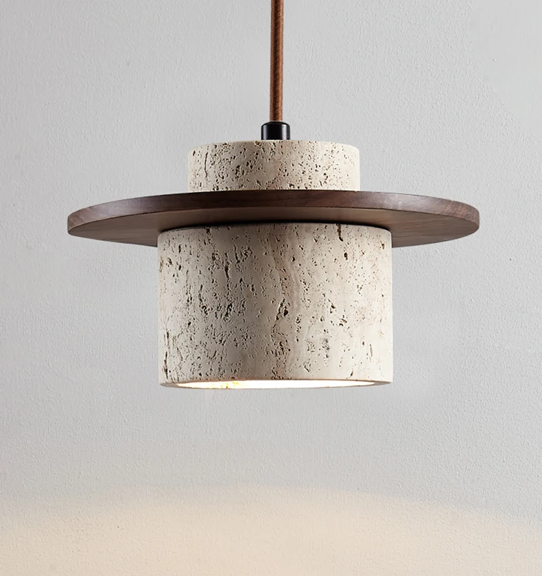 Stone Pendant Light Round Wood