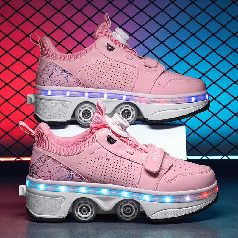 Image 5: Chaussures de Parkour LED Déformables à Quatre Roues, Baskets Décontractées Unisexe, Chaussures à Roulettes Déformables, Chaussures de Skate
