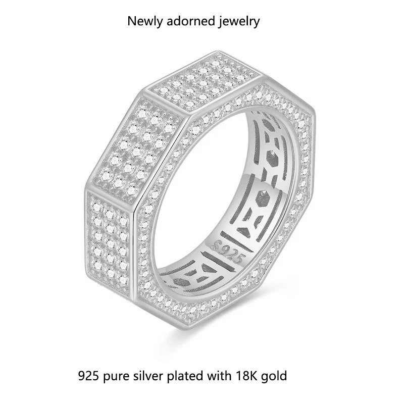 

A fashionable and luxurious D-color full moissanite men's and women's ring, imported moissanite, 925 silver plated with white go