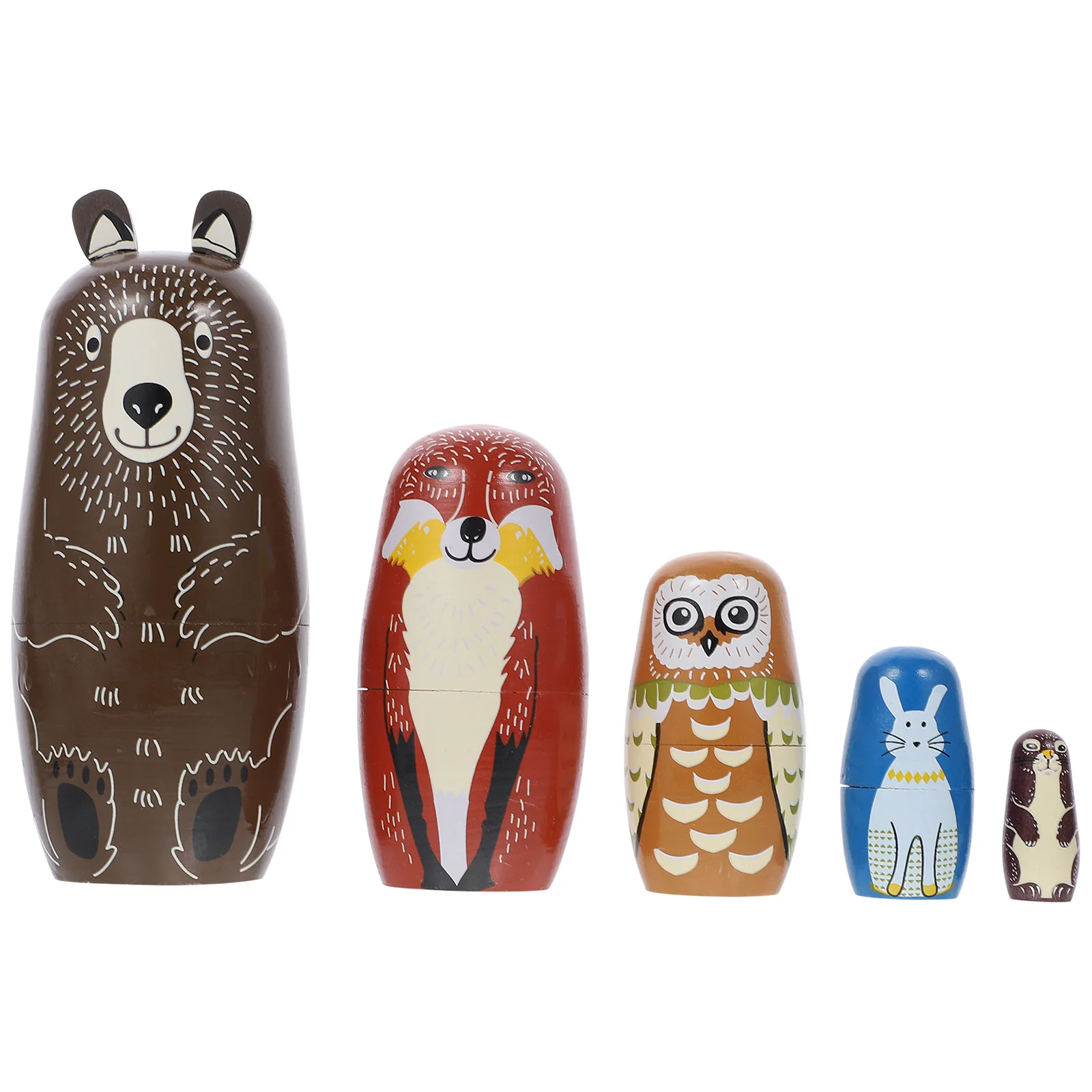 5Pcs Russian Nesting Dolls Brown Bear Russian Stacking Dolls Collection Toy Owl Matryoshka Dolls Wooden Snowman Figurines