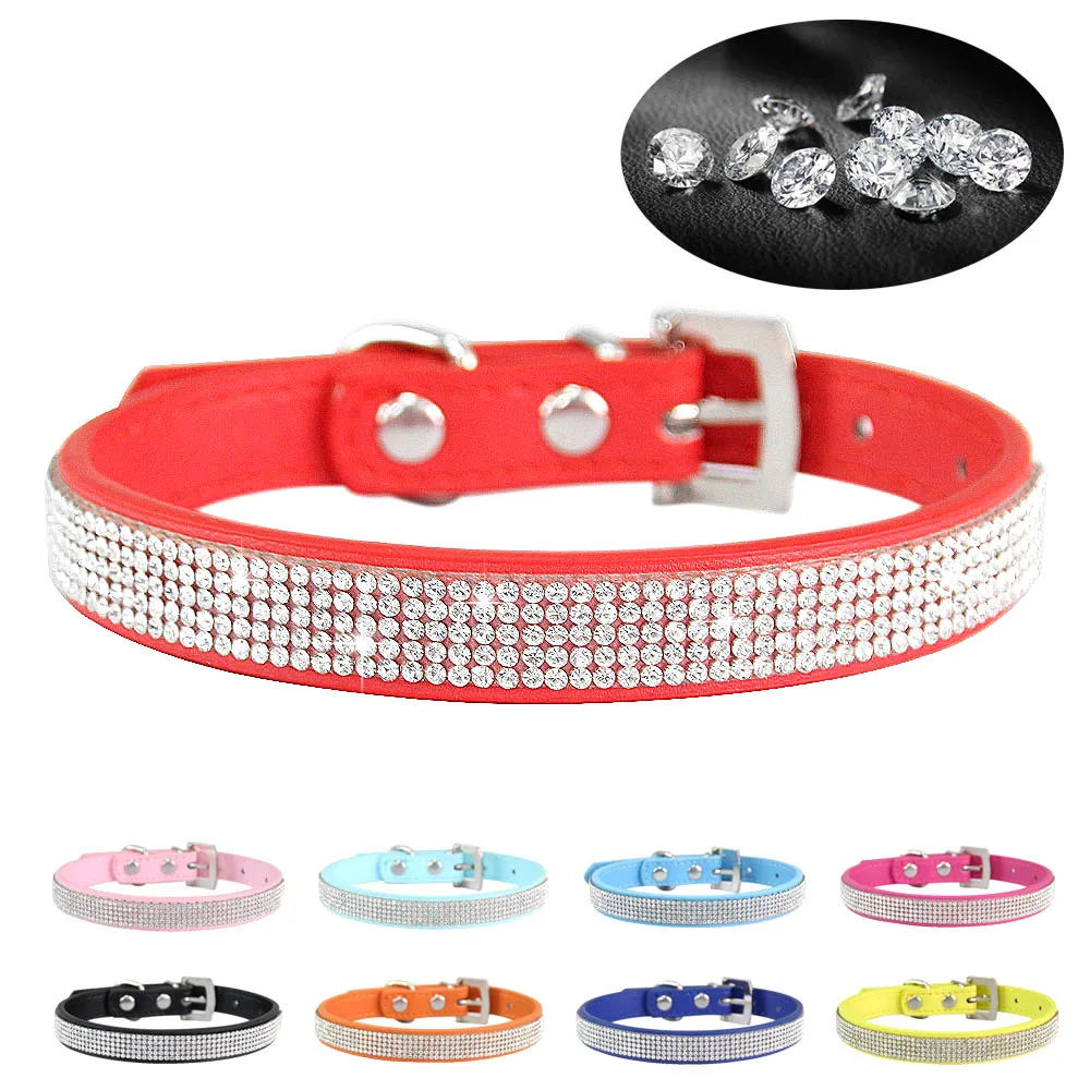 Crystal Glitter Rhinestone  Pet Collar Leather Puppy Necklace Collars For Small Medium Large Dogs Cat Chihuahua Pug Accessories