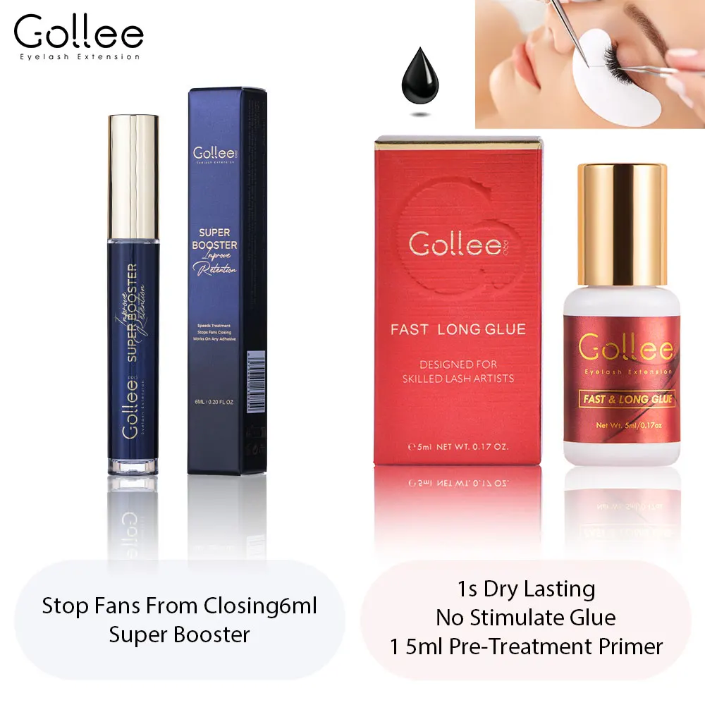 

Gollee Lash Extension Glue 1s Fast Dry Long Lasting 6-7 weeks Strong Eyelash Extension Glue Booster Accelerator tools Waterproof
