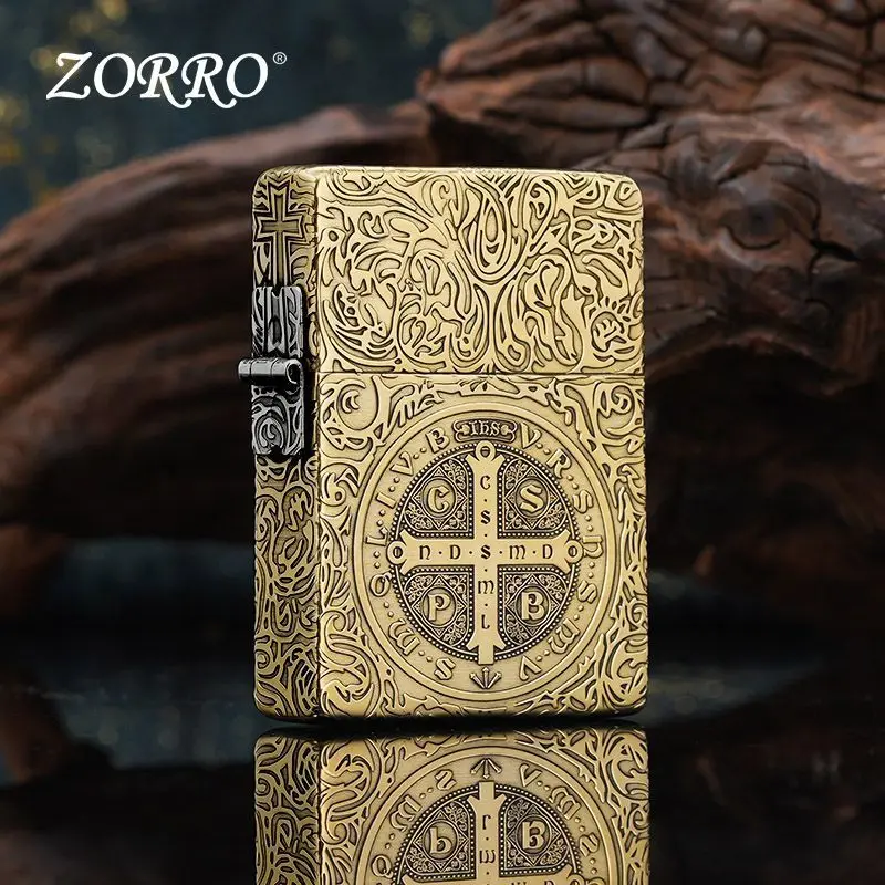 Zorro Original Bronze Sculpture Constantine Side Hinged Kerosenes Windproof Lighter Boys Holiday Gift Smoking Accessories