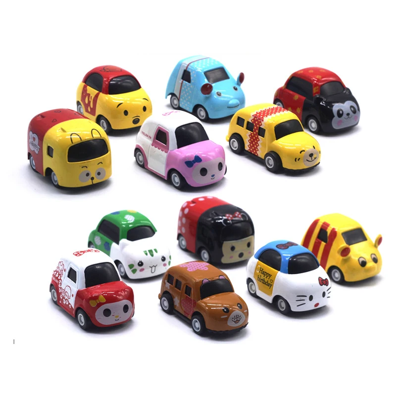 6 pz/set Diecast Metal Alloy Q Version Animal Car Model Pull Back Cartoon Vehicle Car Toy per regalo di compleanno per bambini B101