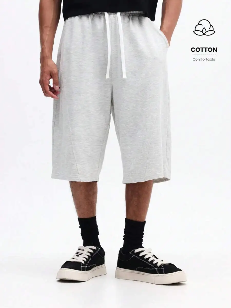 

Mens Mid-Length Drawstring Cotton Shorts Elastic Waist Casual Summer Comfort