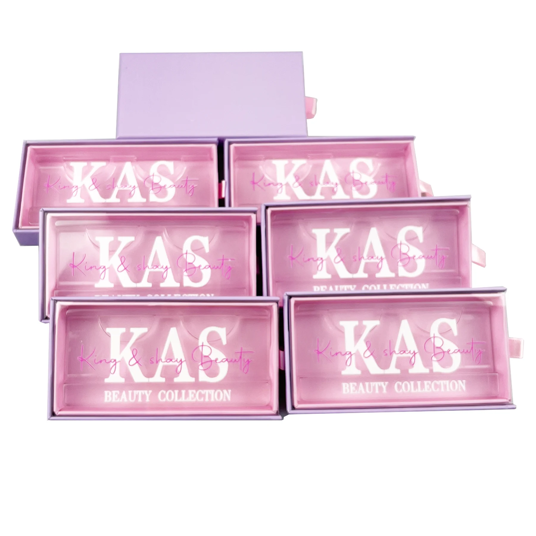 Magnetic Purple and Pink Lashes Cases Packaging Custom Logo Brand Square Clear Boxes Package With Tray Wholesale Vendor Business