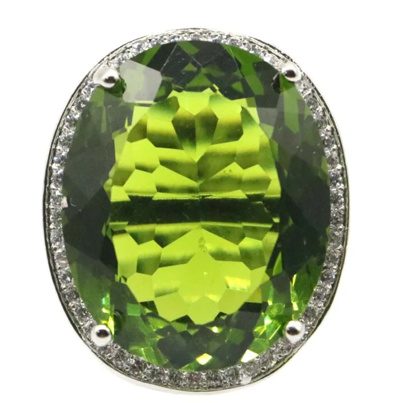 Buy 4 Get 1 Free 34x21mm Hot Selling Big Oval Delicate Fine Cut Green Peridot Cz Women Dating Silver Pendant Ring