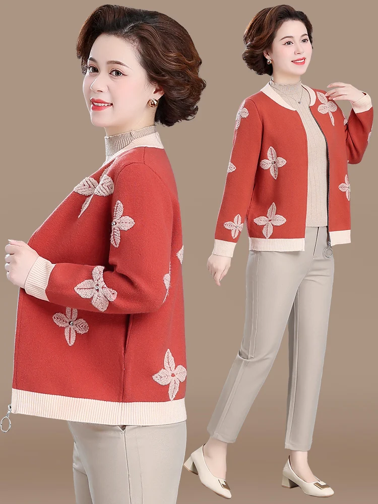 

Модный весенний трикотажный комплект для женщин среднего возраста: элегантный кардиган на пуговицах с V-образным вырезом, однотонный, в корейском стиле