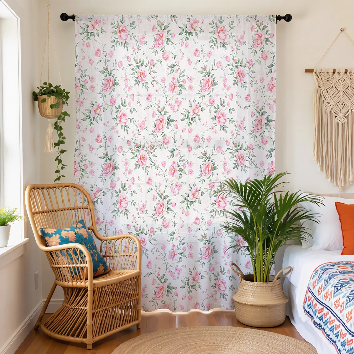 1 Piece Rose Petal Texture Screen - Semi-transparent, Light-filtering, Privacy, Rod-pocket, For Study, Living & Bedroom