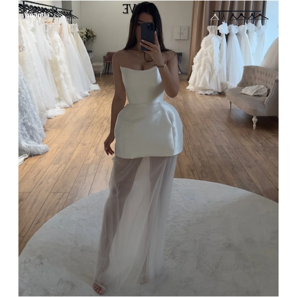 Amanda Customized Floor-Length Mesh Fabric Satin Skirt فساتين حفلة موسيقية Strapless Serene Hill Dresses Prom Wedding Dress 2024