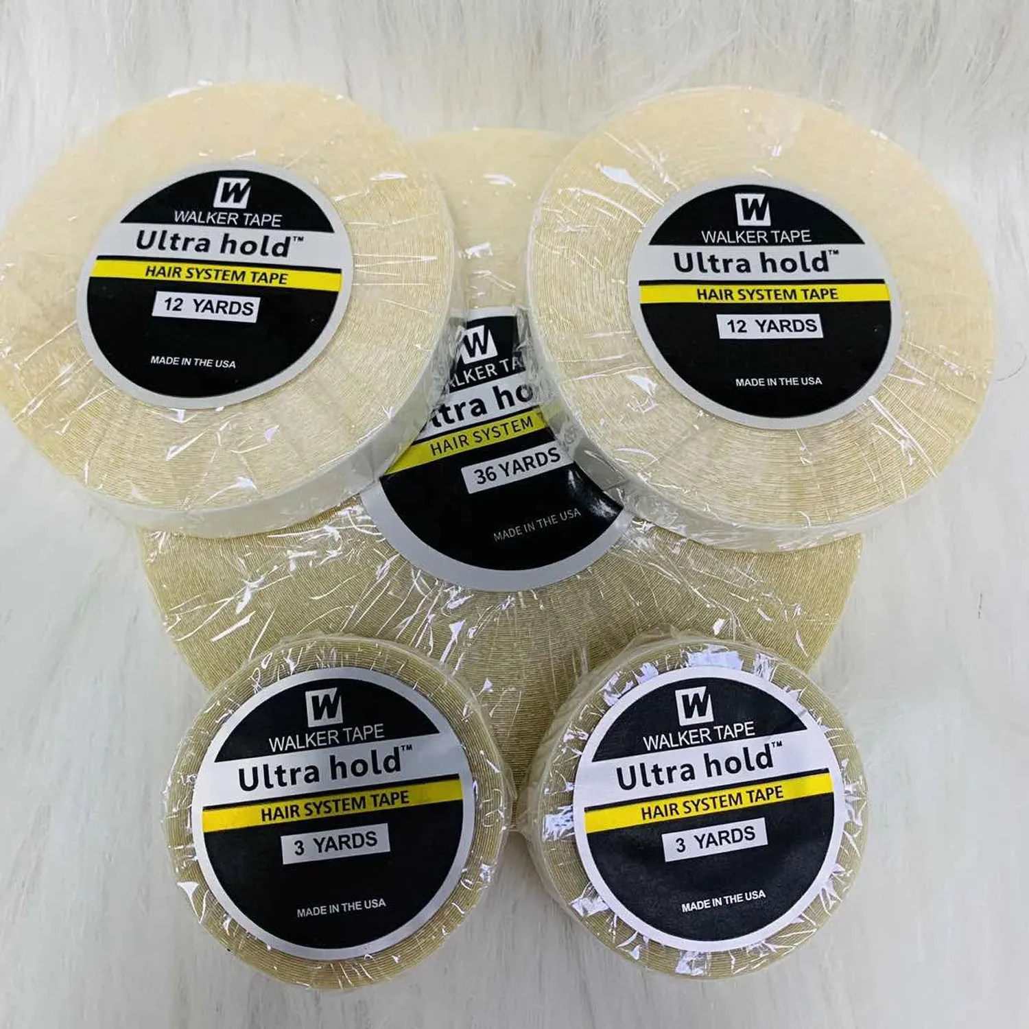 Fita ultra hold para sistema de cabelo, 36/12/3 jardas, fita adesiva dupla face branca para extensões de cabelo, perucas, fixação forte