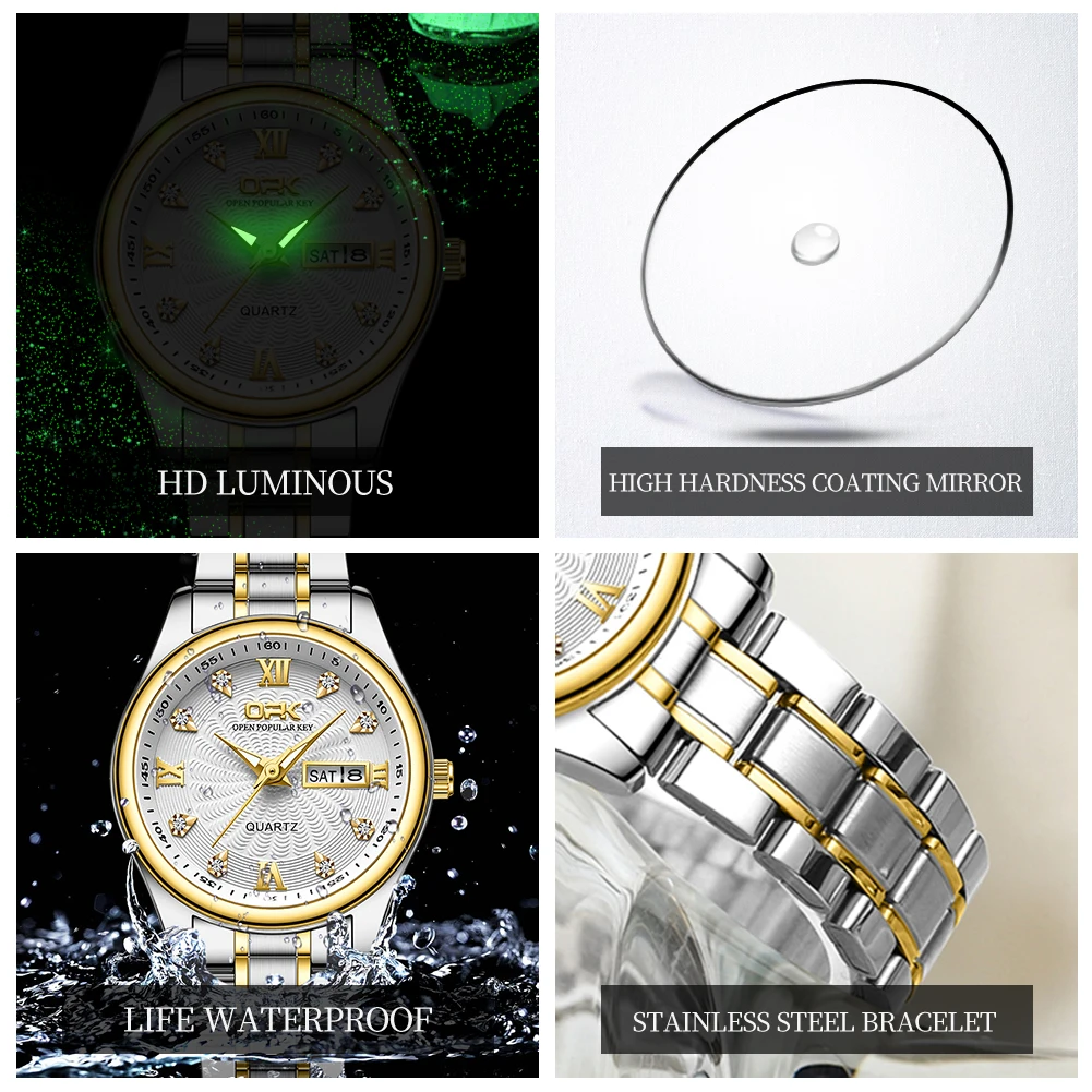 OPK 8103 Watch For Women Luxury Classic Original Quartz Watch Waterproof Ladies Watch Stainless Steel Dual Calendar Display