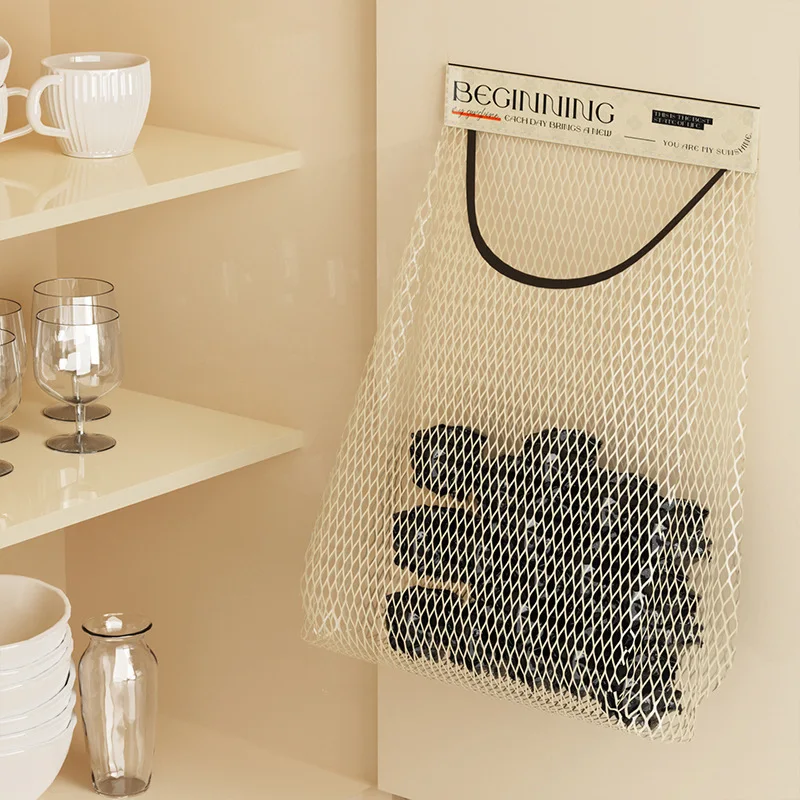 Garbage Bag Storage Box For Plastic Bag Wall Hanging Bag Washable Mesh Storage Bags Plastic Bag Holder Dispenser Kitchen Tools